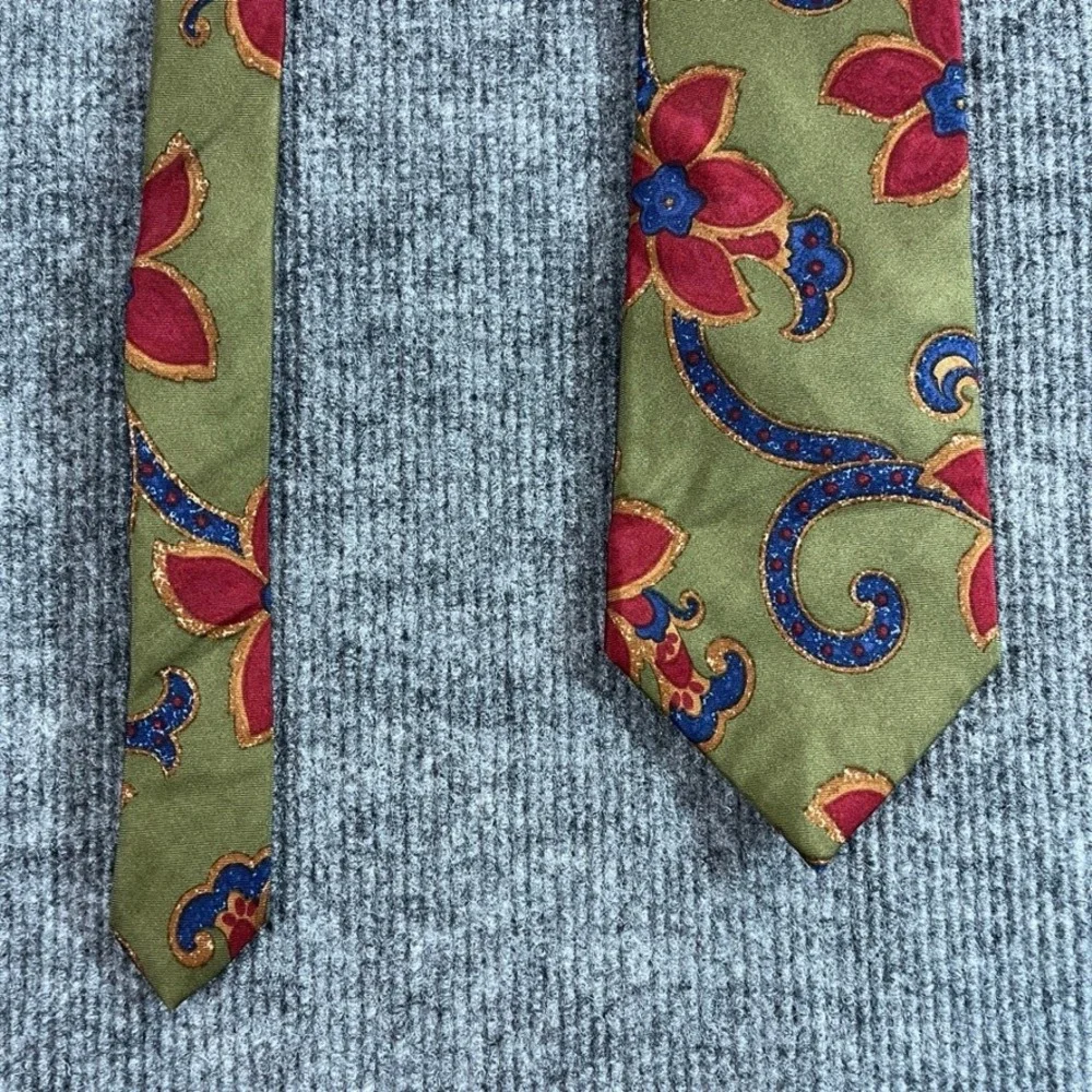 Strathmore Anderson-Little Olive Green Red Floral Paisley Silk Blend Necktie